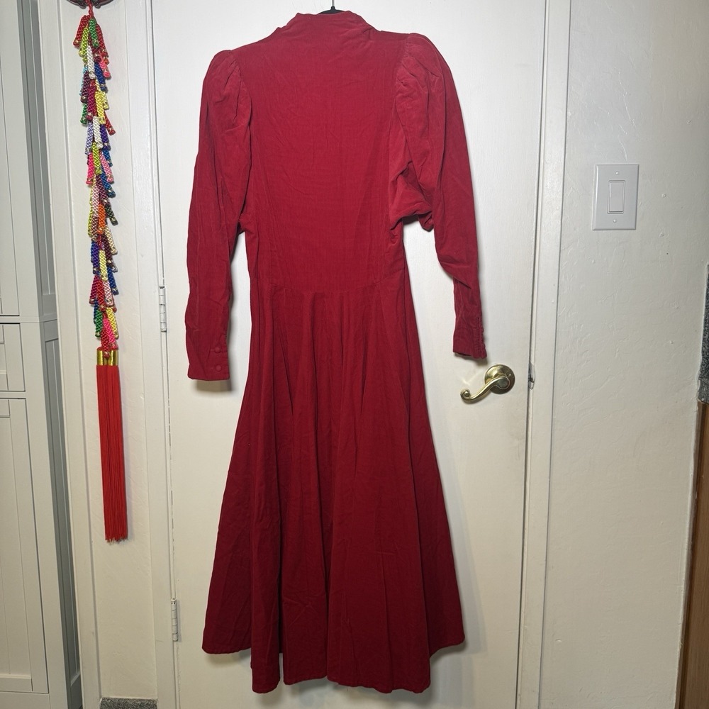 J. Peterman Co Red Corduroy Retro 40's Style Fit Flare Maxi Dress 14 - Picture 10 of 11